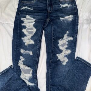 American Eagle Outfitters Dark Blue Distressed Straight Leg Jeans